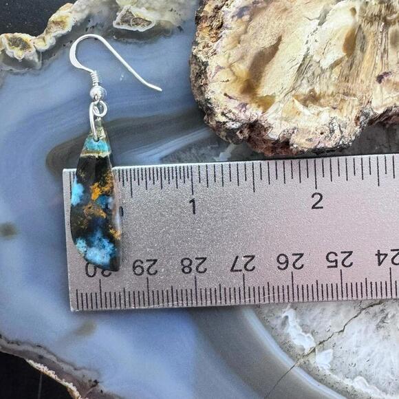 Sterling Elongated Triangle Chrysocolla Slab Dangle Earrings For Women #229 - Picture 10 of 10